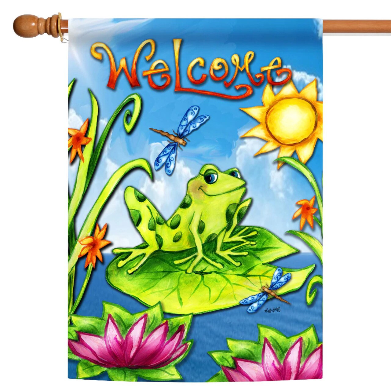 Toland Home Garden Frog and Dragonfly 'Welcome' Outdoor House Flag 40" x 28"